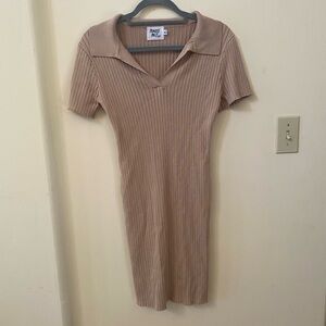 PRINCESS POLLY TAN RIBBED COLLARED JERSEY MINI DRESS SIZE M/L
